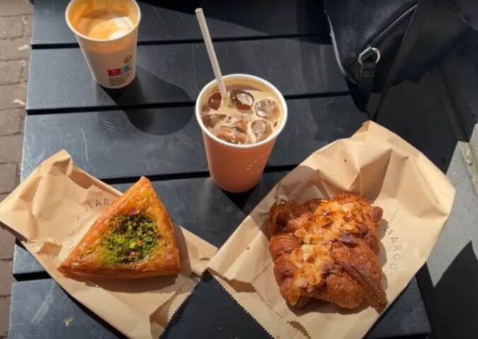 Vegan pastries outside a cafe in Amsterdam