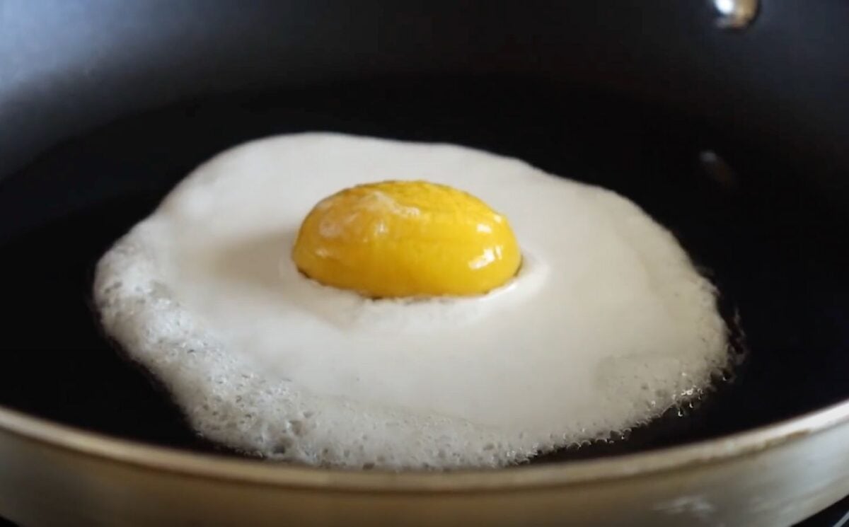 A vegan fried egg made to a plant-based recipe