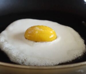 A vegan fried egg made to a plant-based recipe