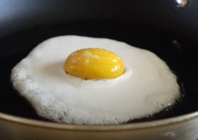 A vegan fried egg made to a plant-based recipe