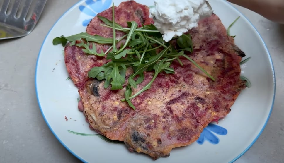 A chickpea and beetroot omelet, a vegan recipe packed with vegetables