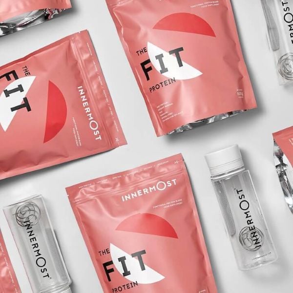 Photo shows several packets of Innermost's vegan protein powder