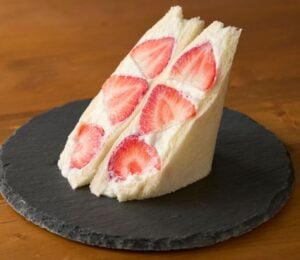 Photo shows a "ichigo sando," a variety of Japanese fruit sandwich