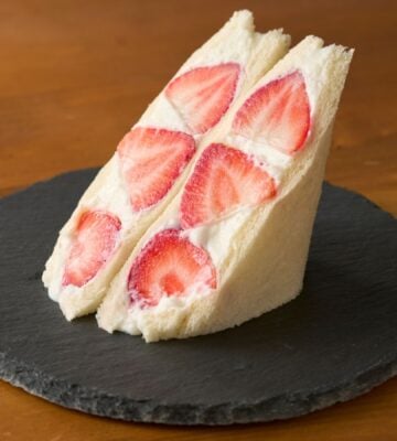 Photo shows a "ichigo sando," a variety of Japanese fruit sandwich