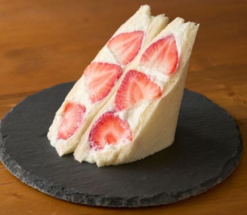 Photo shows a "ichigo sando," a variety of Japanese fruit sandwich