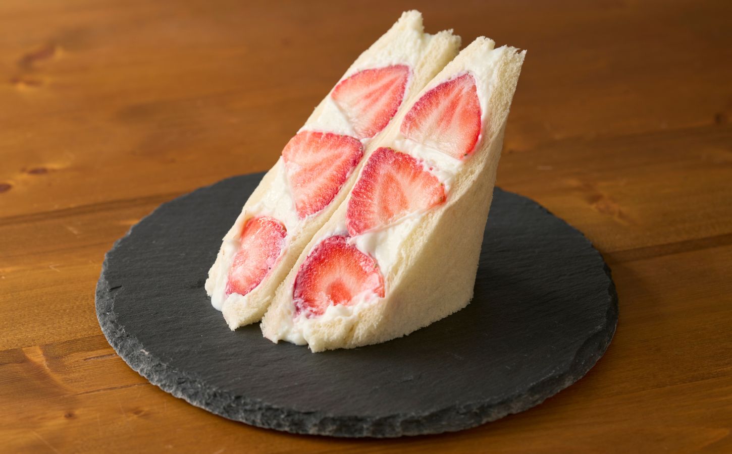 Photo shows a "ichigo sando," a variety of Japanese fruit sandwich
