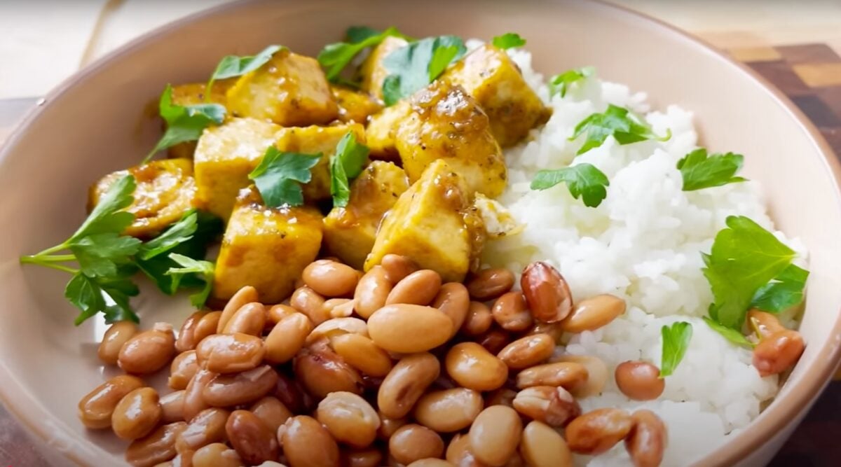 A viral high-protein dish featuring sticky lemon tofu