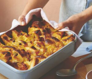 zesty bread and butter pudding with marmalade and sultanas