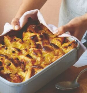 zesty bread and butter pudding with marmalade and sultanas