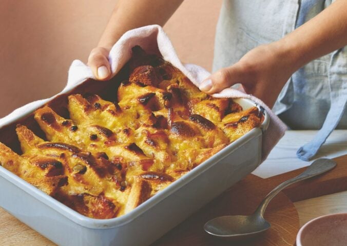 zesty bread and butter pudding with marmalade and sultanas