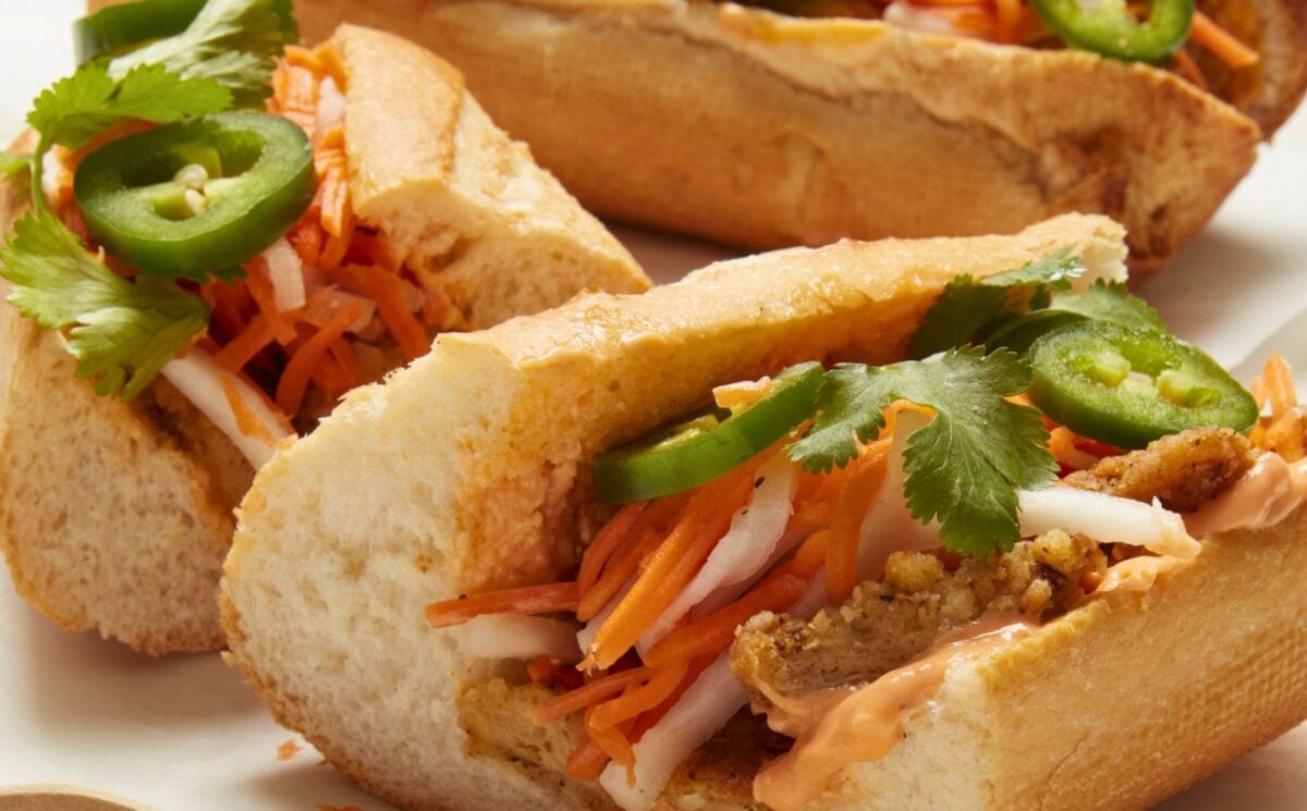 all a-banh mi with soy curls and pickled vegetables