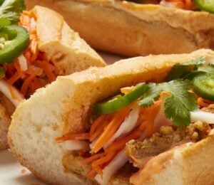 all a-banh mi with soy curls and pickled vegetables