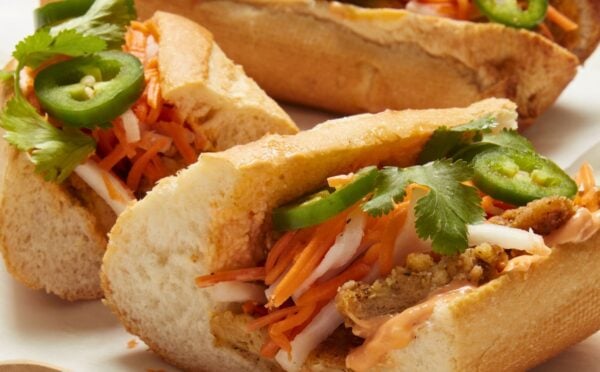 all a-banh mi with soy curls and pickled vegetables