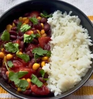 cheap vegan dinners including black beans and rice with a twist