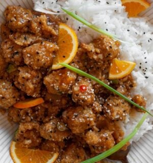 a plate of crispy orange sesame brussels sprouts for vegan recipes better than takeout