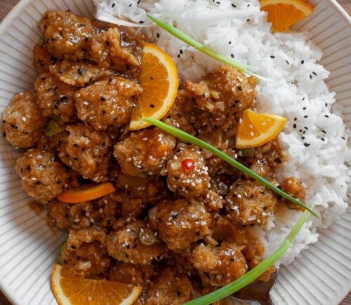a plate of crispy orange sesame brussels sprouts for vegan recipes better than takeout