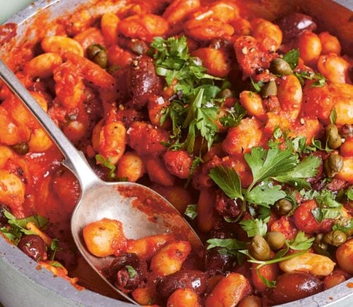 butter beans with olive and capers for Mediterranean vegan recipes