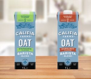 Two cartons of Califia Farms flavored oat milk