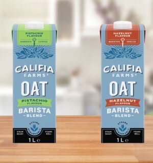 Two cartons of Califia Farms flavored oat milk