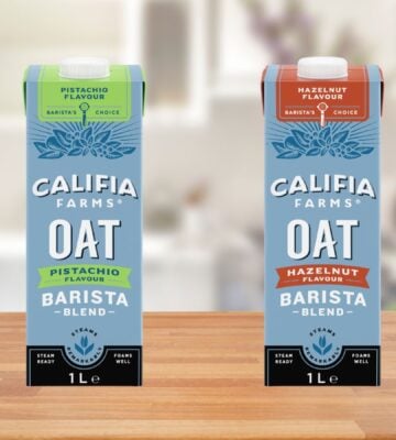 Two cartons of Califia Farms flavored oat milk