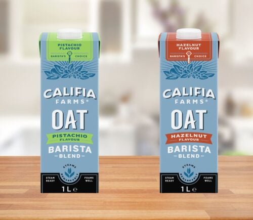 Two cartons of Califia Farms flavored oat milk