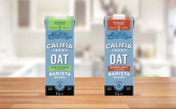 Two cartons of Califia Farms flavored oat milk