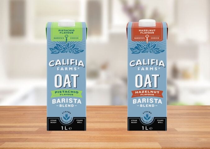 Two cartons of Califia Farms flavored oat milk