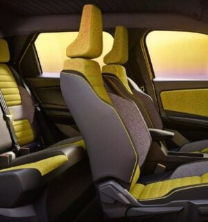 Photo shows the interior of the new Renault 5 E-Tech Electric, including its fully recycled, leather-free upholstery