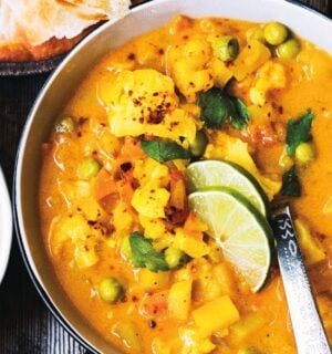 curried veggies with potato, cauliflower, and chickpeas