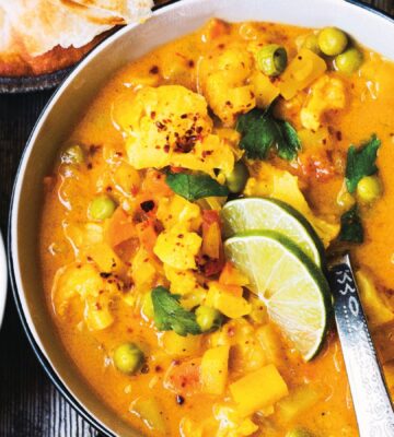 curried veggies with potato, cauliflower, and chickpeas
