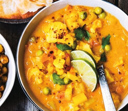 curried veggies with potato, cauliflower, and chickpeas