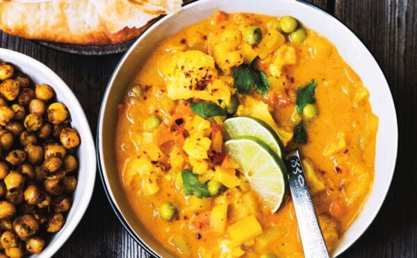 curried veggies with potato, cauliflower, and chickpeas