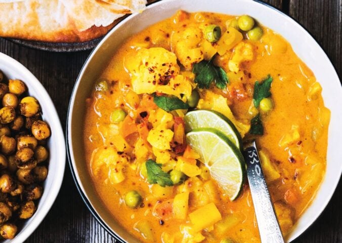 curried veggies with potato, cauliflower, and chickpeas