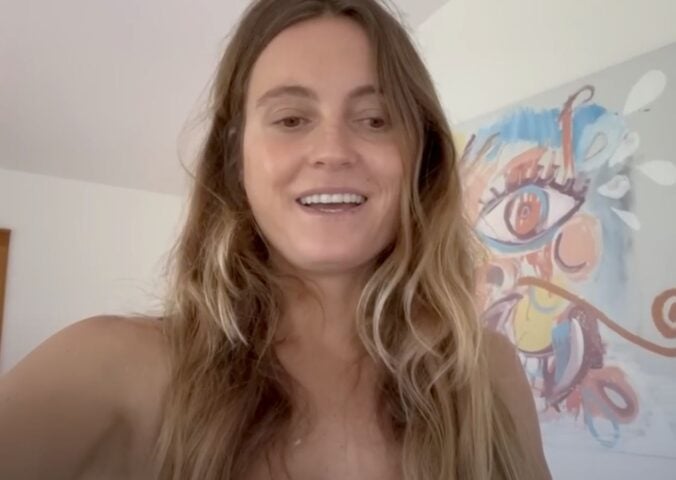 Vegan pro surfer Alana Blanchard filming herself for a "what I eat in a day" videp