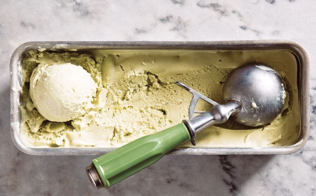 a tub of vegan avocado lime ice cream made with coconut milk for gluten-free dessert ideas