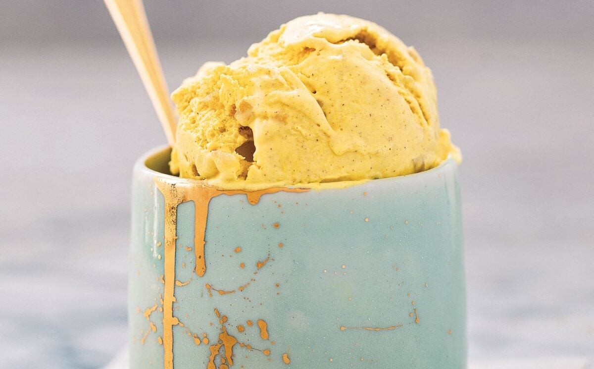 golden milk ice cream that is vegan with ginger and turmeric for gluten-free dessert ideas