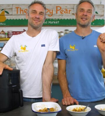 David and Steve explaining how to make tofu three ways in the air fryer