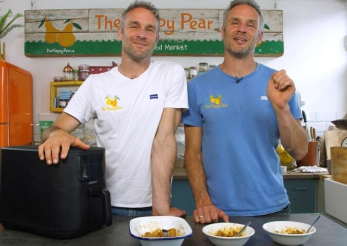 David and Steve explaining how to make tofu three ways in the air fryer