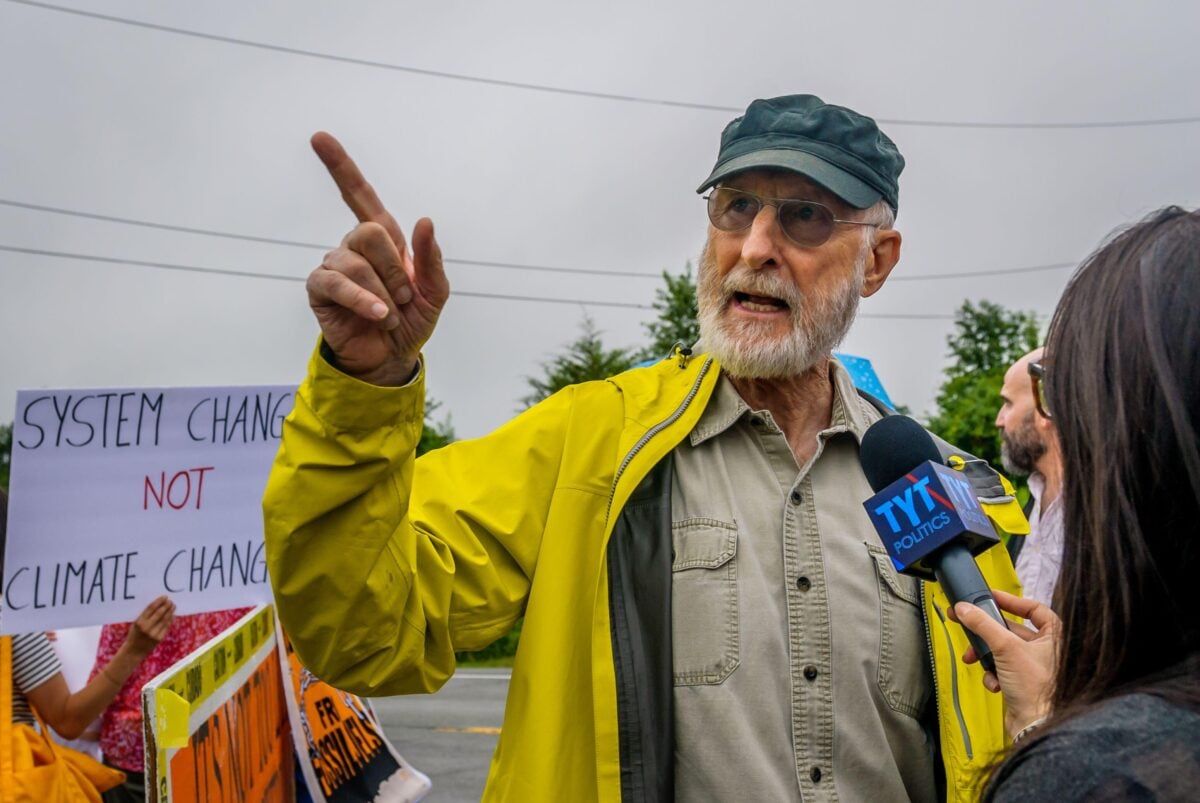 Photo shows Oscar-nominated actor and activist James Cromwell speaking to a reporter before he began his 7-day jail sentence in Orange County, NY, on July 14, 2017