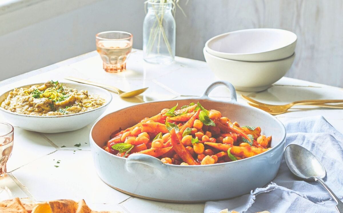 parsnip and chickpea tagine with onion, tomato, and spices