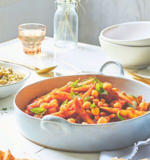parsnip and chickpea tagine with onion, tomato, and spices
