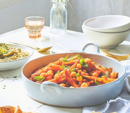 parsnip and chickpea tagine with onion, tomato, and spices