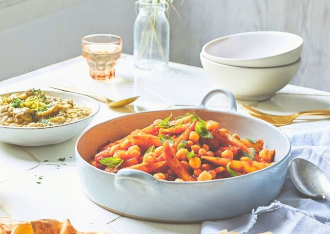 parsnip and chickpea tagine with onion, tomato, and spices