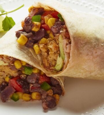 a vegan spicy southwestern breakfast burrito with beans and chickpeas
