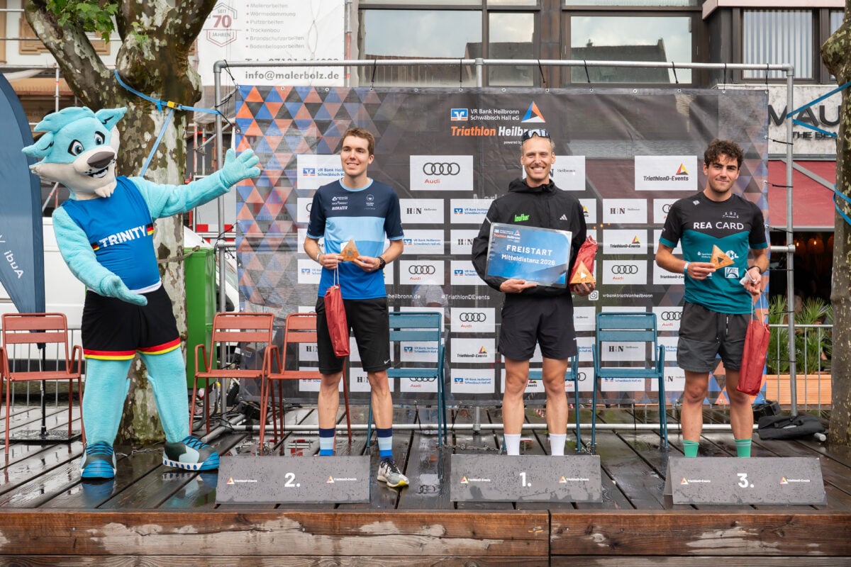 Vegan triathlete Max Hoffmann after winning a race