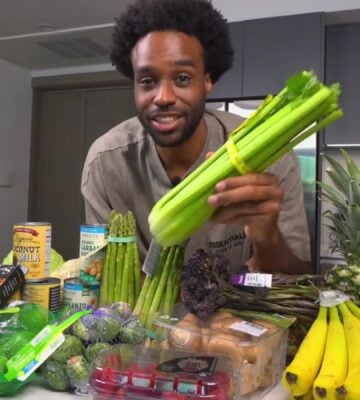 Malcolm at Tapped In Wellness's vegan grocery haul