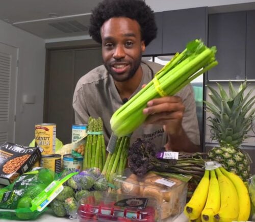 Malcolm at Tapped In Wellness's vegan grocery haul