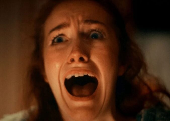 A screenshot from an anti-dairy advert by animal rights group Viva! showing a woman screaming