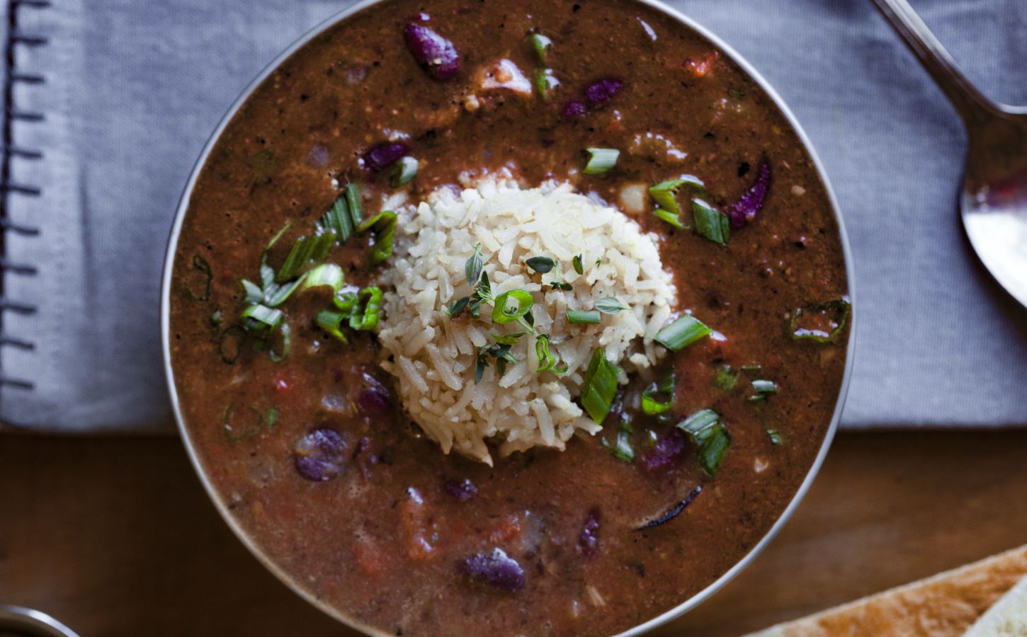 weeknight red beans and rice with Cajun flavoring in a bowl