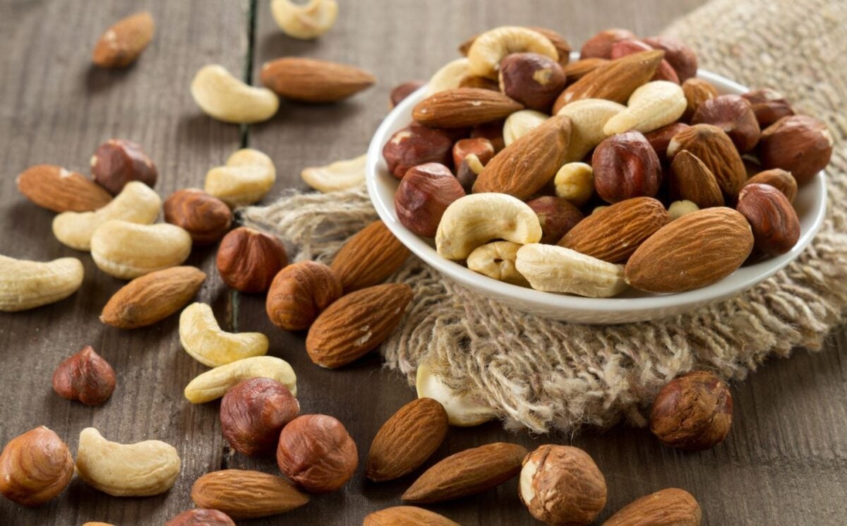 A shot of a bunch of nuts, some of the foods that work like supplements
